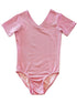 Girls Pink Shiny Short-Sleeve Stylish Dancewear Leotard 9M-8 - SophiasStyle.com